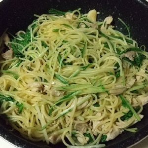 鶏ささみと水菜の和風パスタ